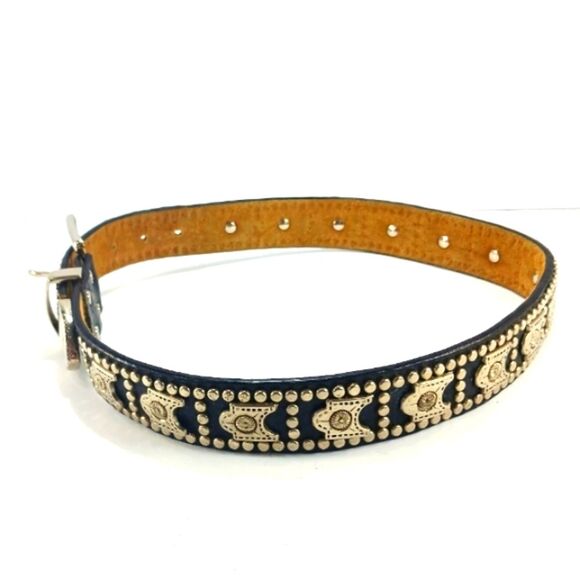 Studded Black Leather Belt with Silver Buckle Moto Bikercore Grunge S/M........ - Picture 6 of 15